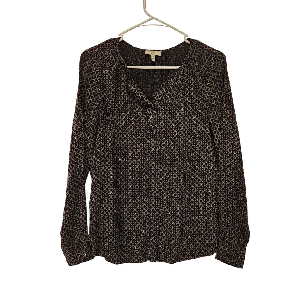 Joie Black Geometric Casual Long Sleeve Button Up Shirt Silk Blouse Top Size XS